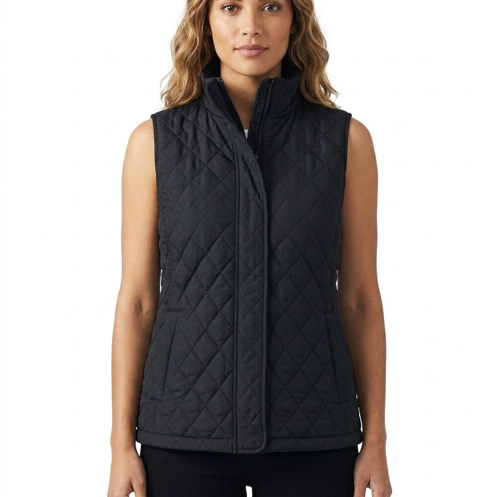 Lands' End Black Quilted Button Front Jacket Women Size XL
